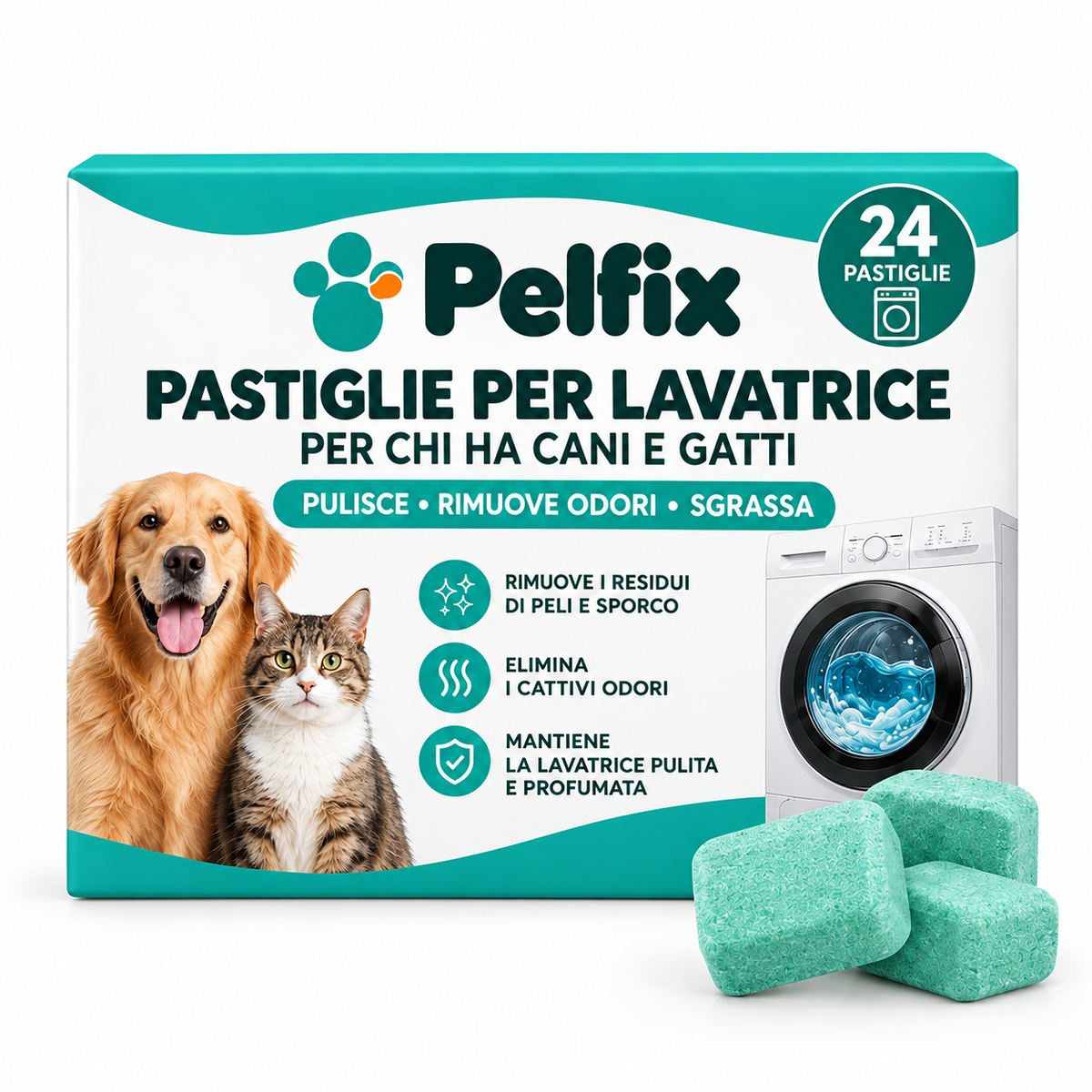 Pelfix – Pastiglie pulizia lavatrice per chi ha cani e gatti